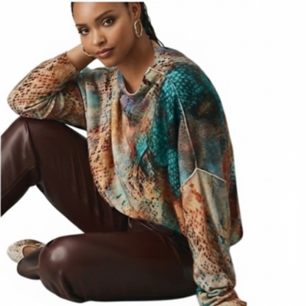 Pilcro “Alani” Colorful Abstract Mock Neck Cashmere Sweater XXS New Without Tags